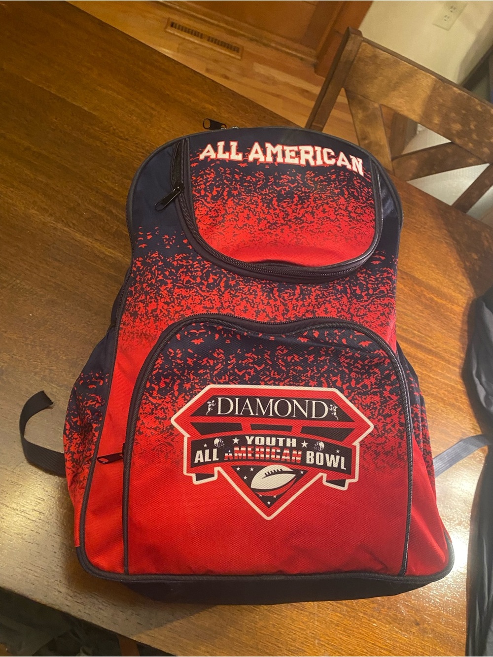 Diamond All American Bowl Youth Backpack 3-Pocket Zip Adjustable Red/Blue